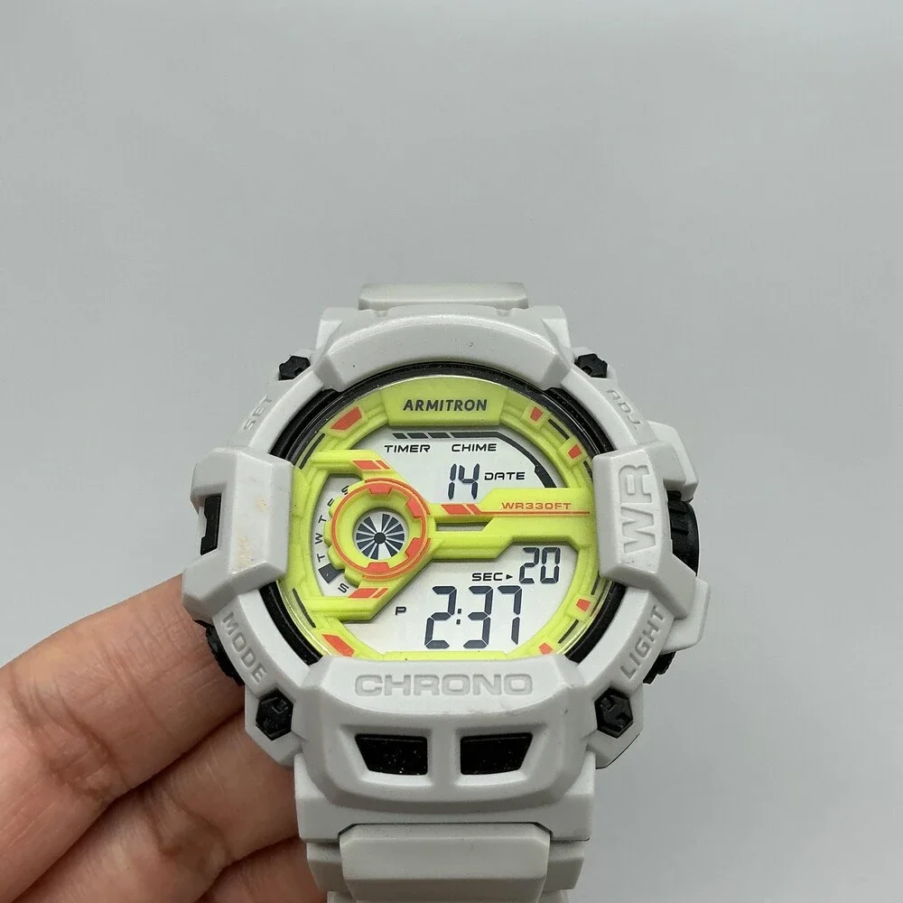 Armitron WR330FT Mens Watch 52mm Yellow Digital White Resin Day Date White Case